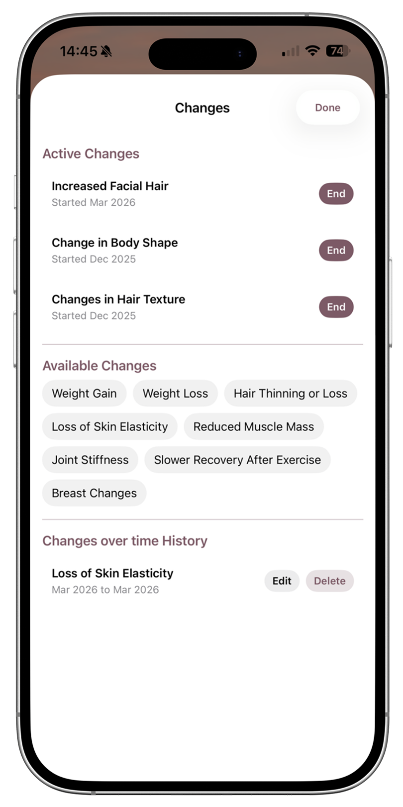 Where you track menopause changes over time