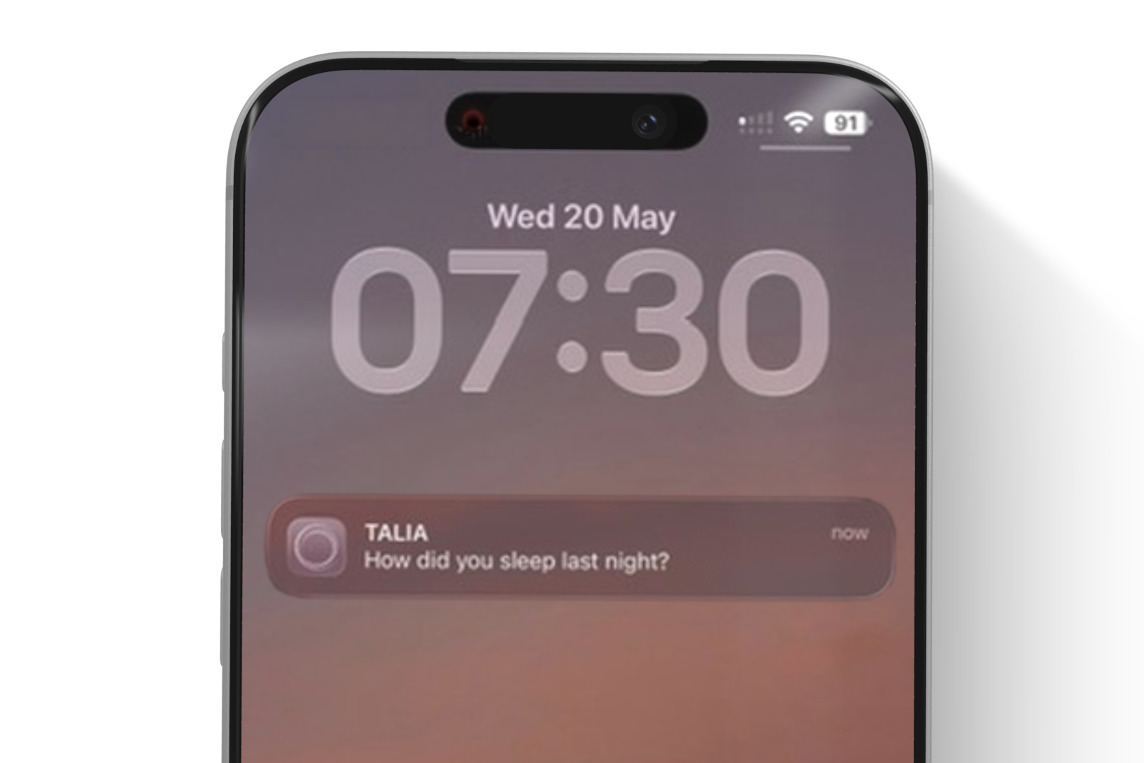 TALIA menopause app notification reminder asking users to log sleep quality and track menopause-related sleep patterns on iPhone